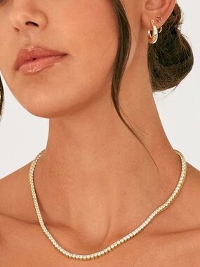 PAVOI 14K Gold Plated Tennis Necklace | 3mm Cubic Zirconia Dainty Gold plated
